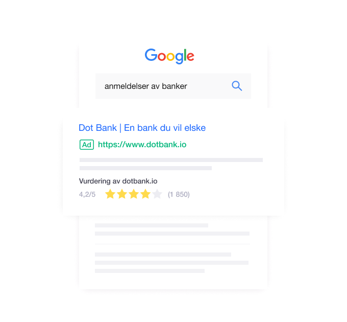 Illustration of a company ranking in a Google search with Trustpilot customer reviews NO - Jumbotron main image - desktop