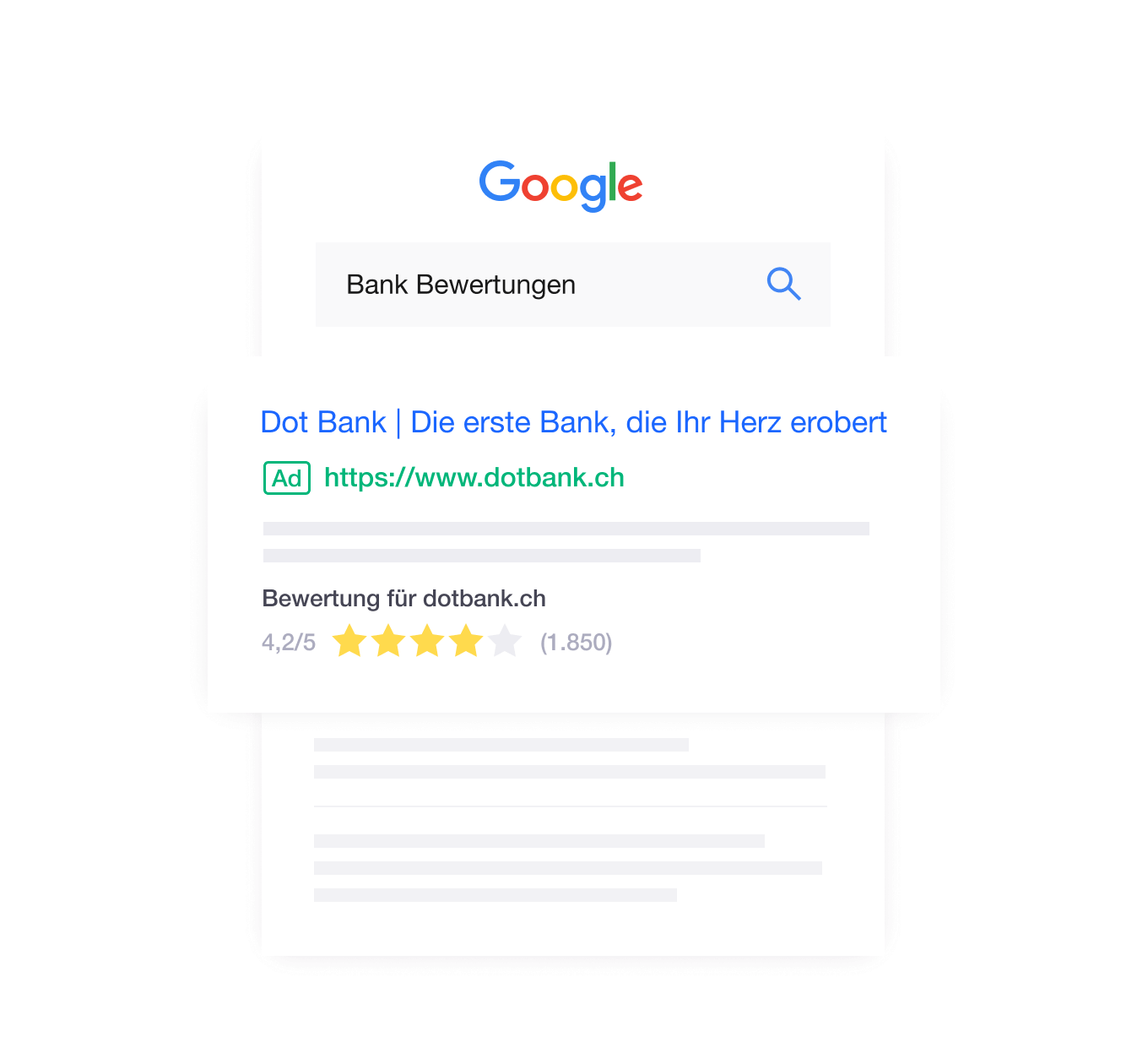 Illustration of a company ranking in a Google search with Trustpilot customer reviews DE - Jumbotron main image - desktop