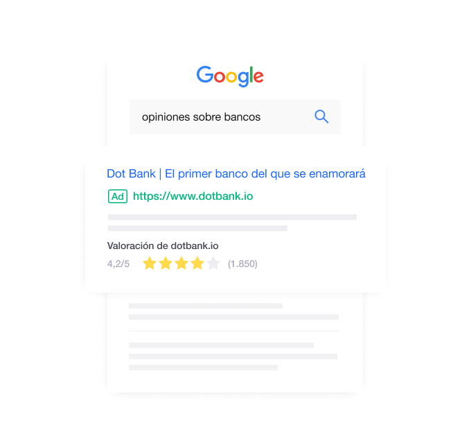 Illustration of a company ranking in a Google search with Trustpilot customer reviews ES - Jumbotron main image - desktop