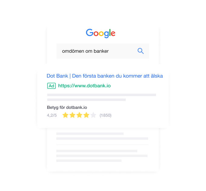 Illustration of a company ranking in a Google search with Trustpilot customer reviews SE - Jumbotron main image - desktop