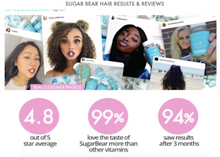 Sugar bear social proof example leveraging reviews