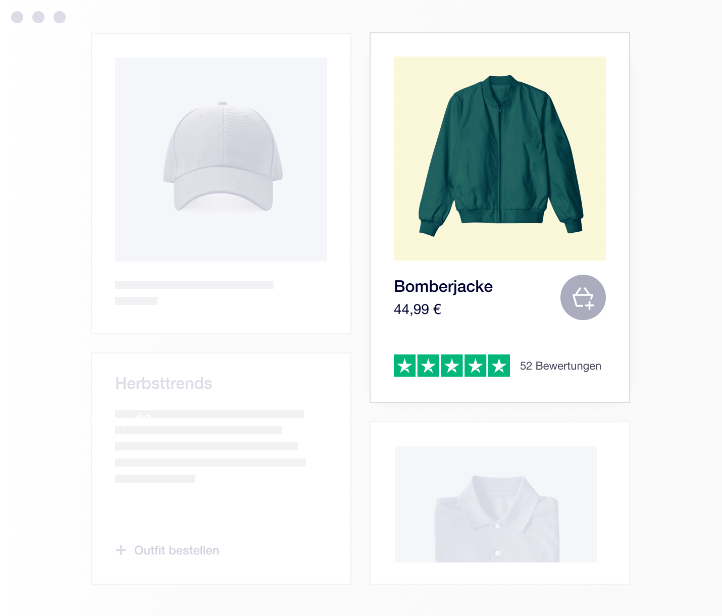 Product illustration of Trustpilot product reviews featuring a bomber jacket listed with price and Trustpilot rating/stars DE - Turn browsers into buyers-min