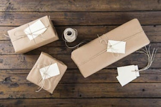Table with wrapped gifts Gifts