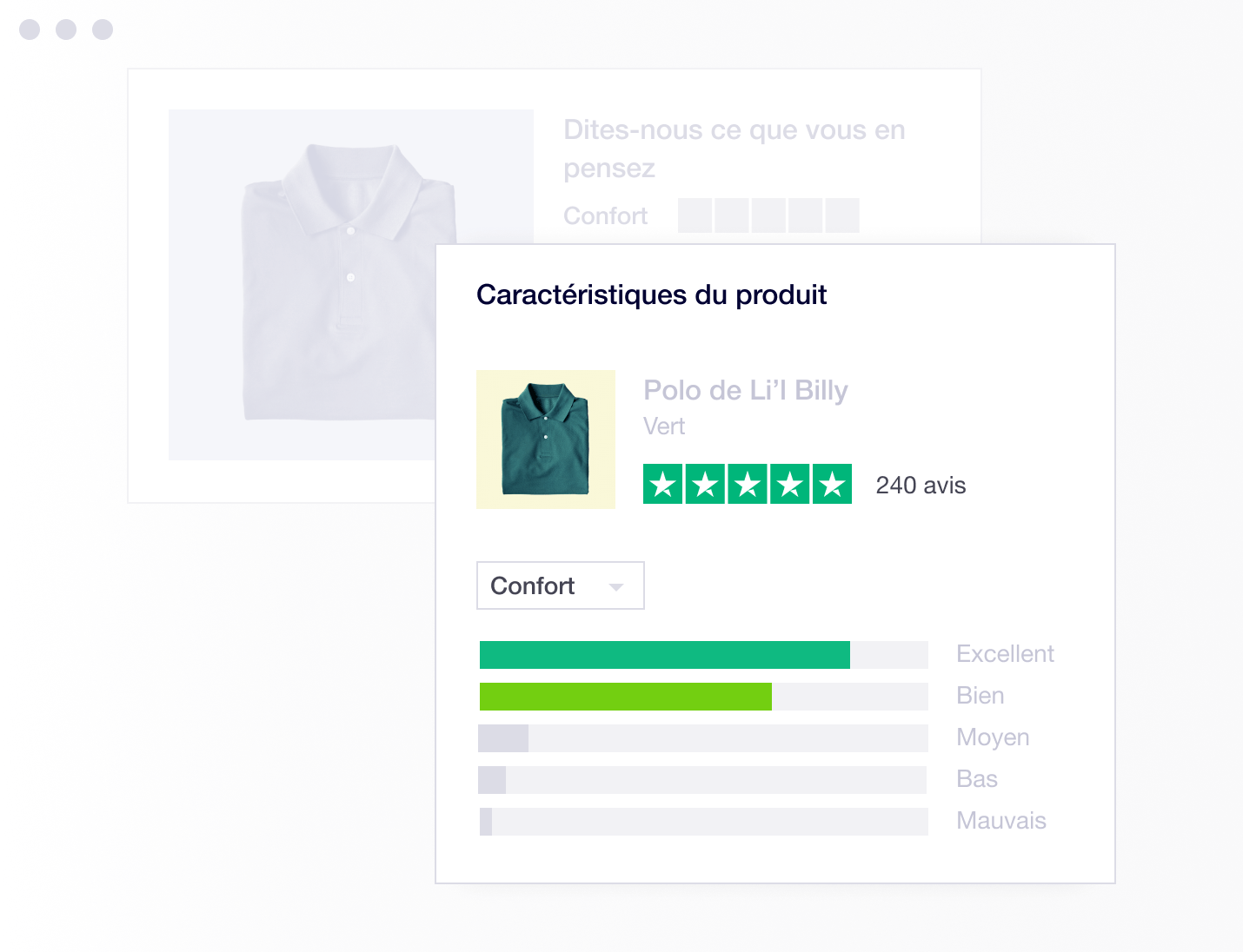 Product illustration of Trustpilot product review ratings shown per category FR - Gain new insight into your products-min