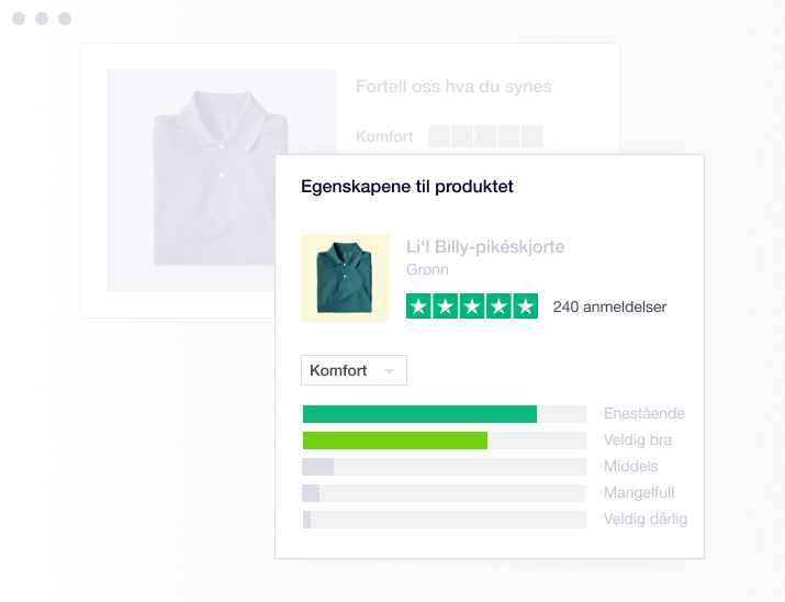 Product illustration of Trustpilot product review ratings shown per category NO - Gain new insight into your products