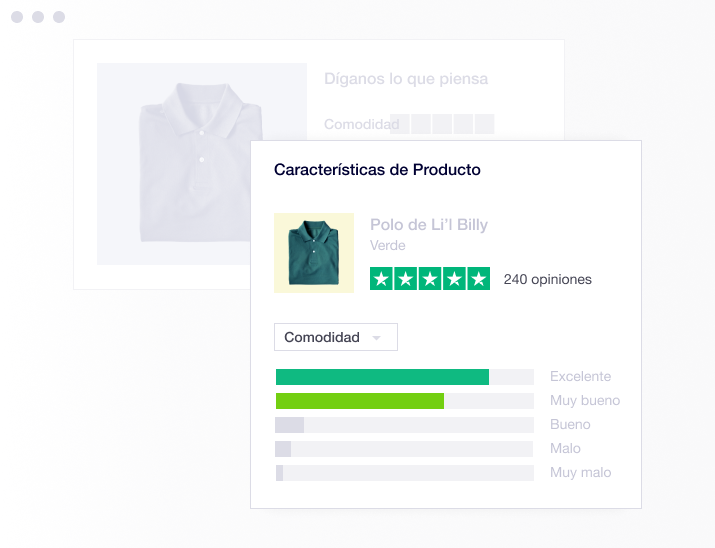 Product illustration of Trustpilot product review ratings shown per category ES - Gain new insight into your products