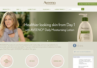 Aveeno Website Aveeno social proof example endorsement