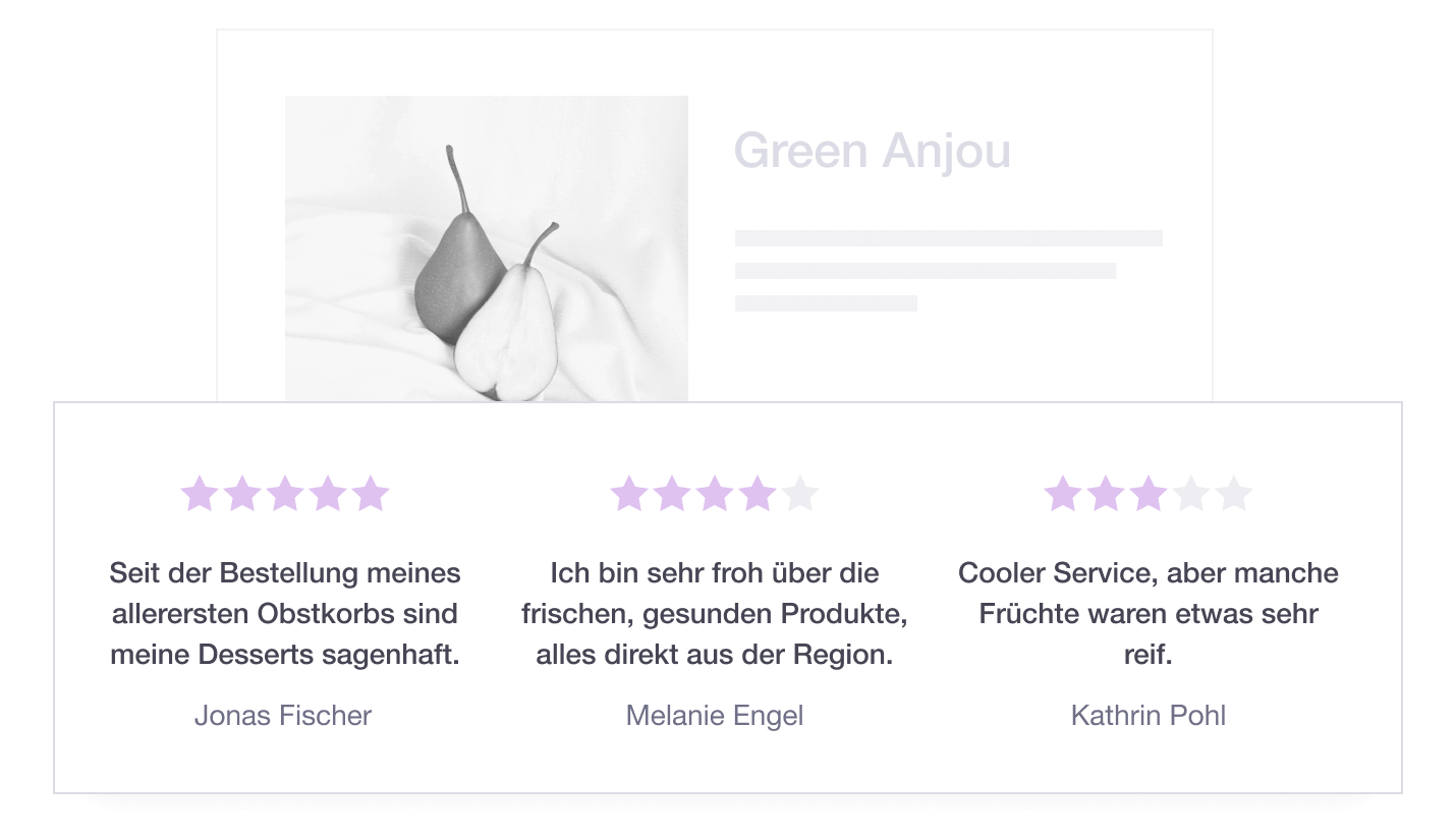 Illustration showing how Trustpilot's display API can be used to personalize TrustBox widgets DE - Display API