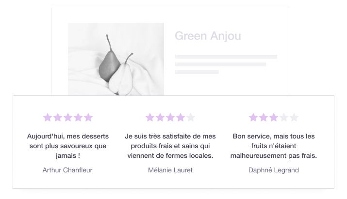 Illustration showing how Trustpilot's display API can be used to personalize TrustBox widgets FR - Display API