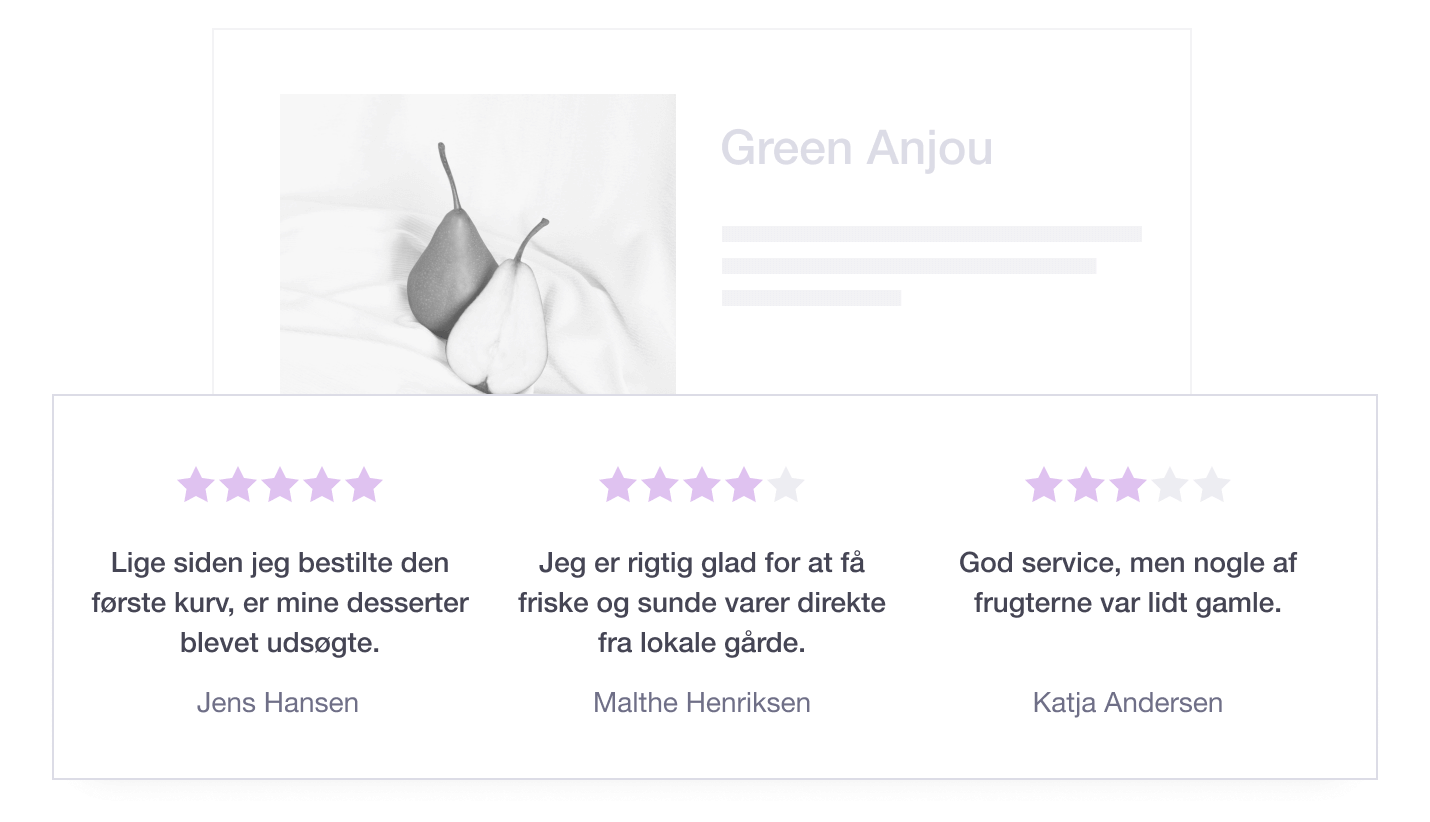 Illustration showing how Trustpilot's display API can be used to personalize TrustBox widgets DK - Display API