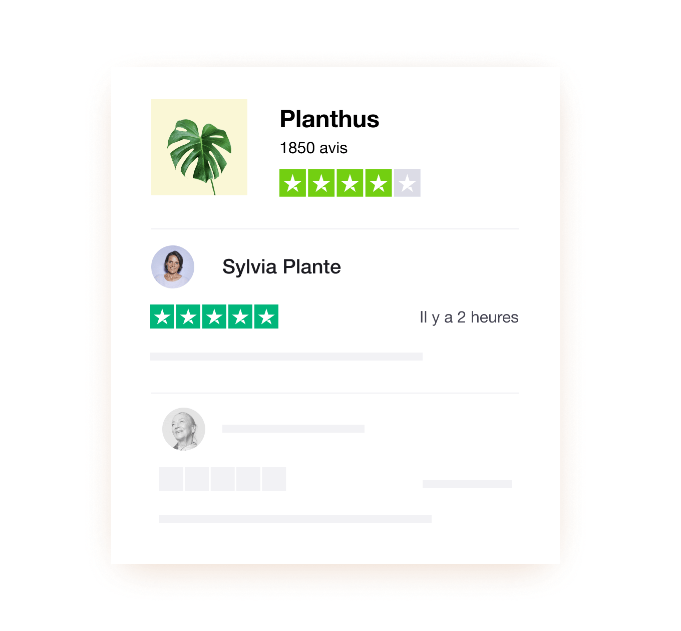 A review of Planthus showing Trustpilot reviews FR - Jumbotron main image - desktop-min