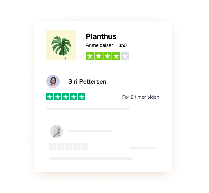 A review of Planthus showing Trustpilot reviews NO - Jumbotron main image - desktop-min