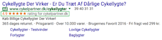 Pay-per-Click-Anzeige von Cykelpartner mit Verkäuferbewertung von Google Pay-per-Click-Anzeige von Cykelpartner mit Verkäuferbewertung von Google