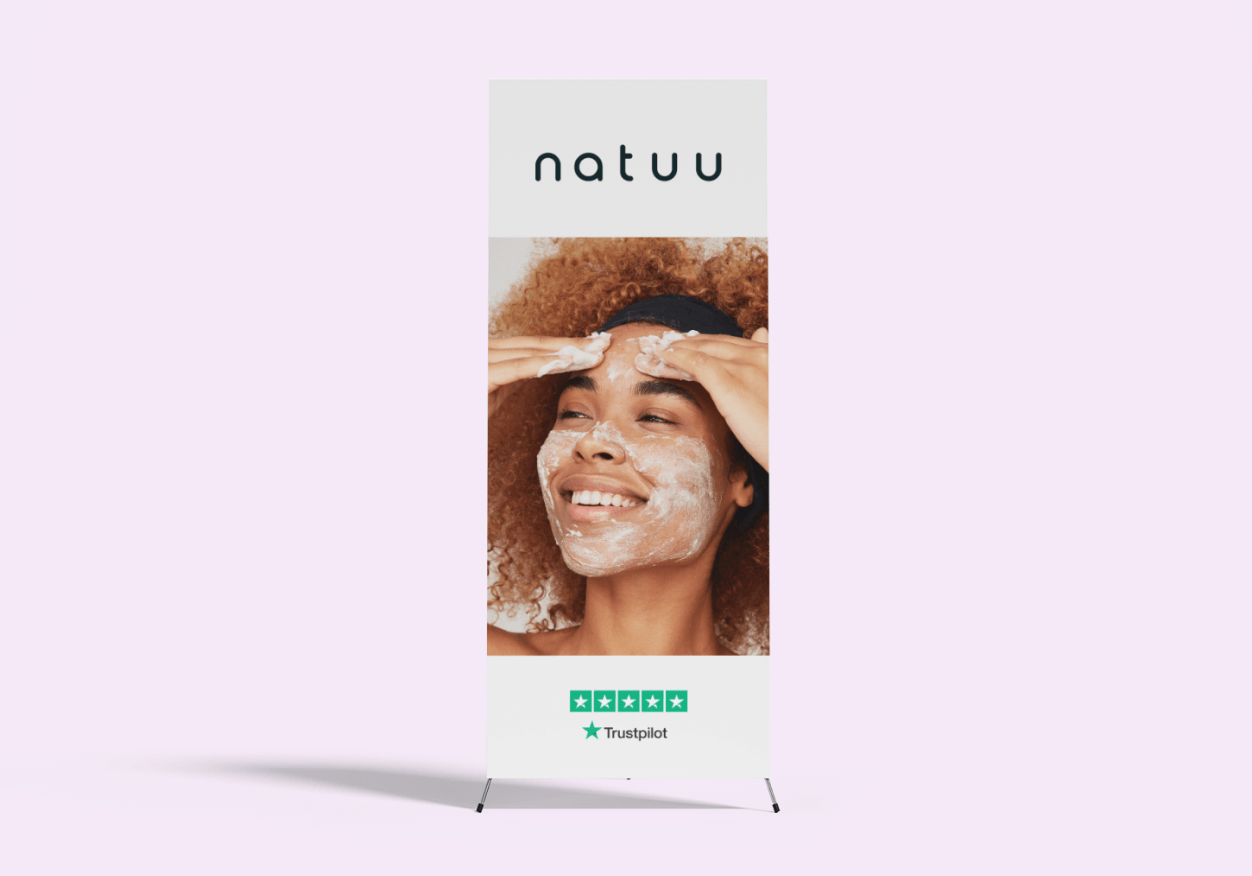 Photo of Trustpilot logo and ratings being used on an event banner Trustpilot rating on event banner