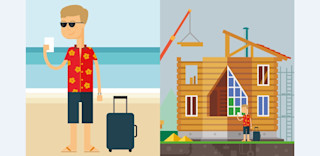 Picture of a good vacation vs. a bad one Man on vacation