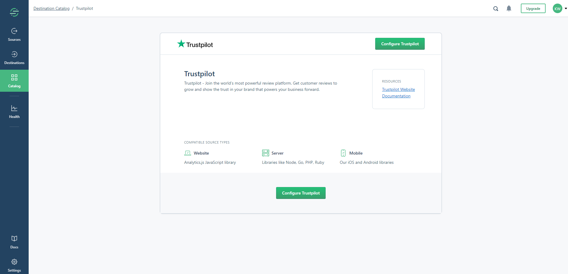Connect Trustpilot to Segment Connect Trustpilot to Segment