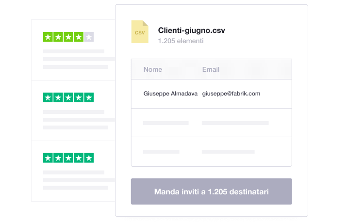 Product illustration of Trustpilot kickstart invitations. Upload a CSV-email-list and send invitations. IT - Kickstart Invitations-min