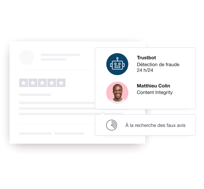 Product illustration showing Trustpilot's fraud detection and content integrity efforts for safeguarding the platform FR - Jumbotron main image - desktop