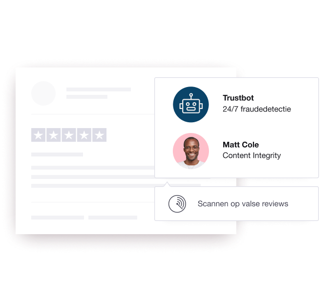 Product illustration showing Trustpilot's fraud detection and content integrity efforts for safeguarding the platform NL - Jumbotron main image - desktop