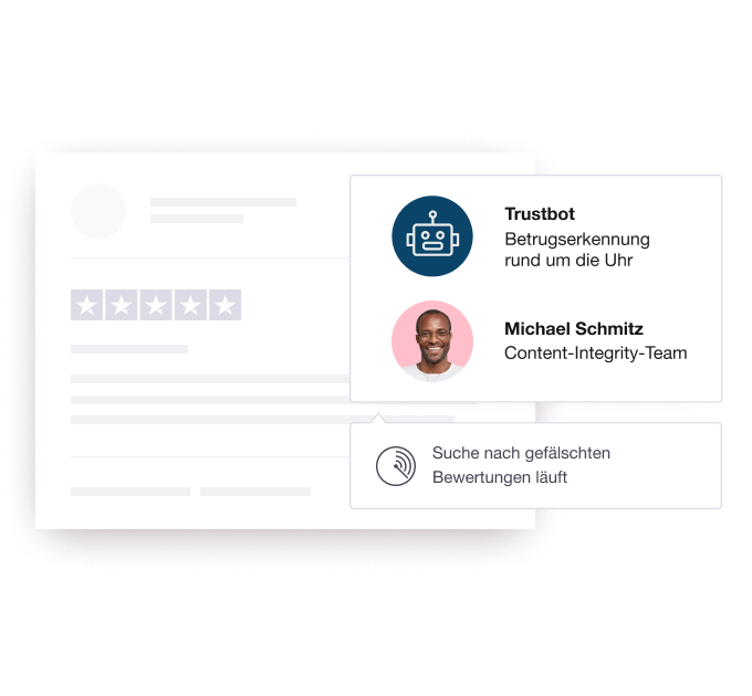 Product illustration showing Trustpilot's fraud detection and content integrity efforts for safeguarding the platform DE - Jumbotron main image - desktop