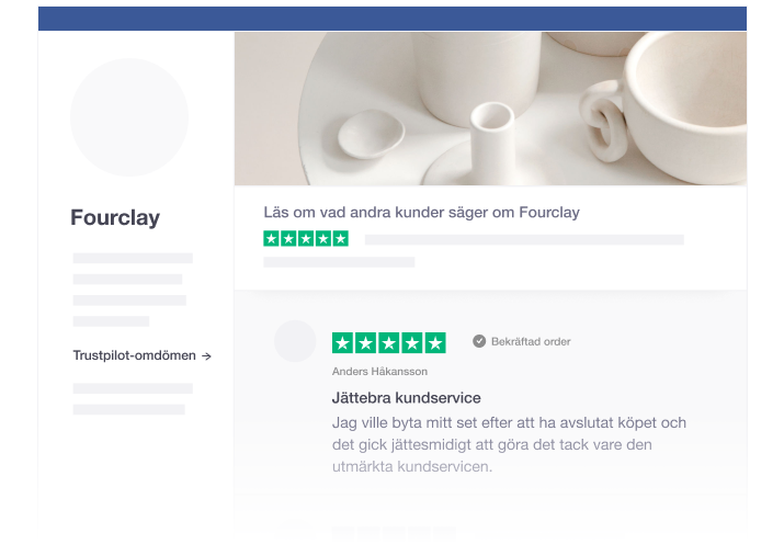 Illustration of Trustpilot's social media tool for sharing reviews on Facebook SE - Facebook