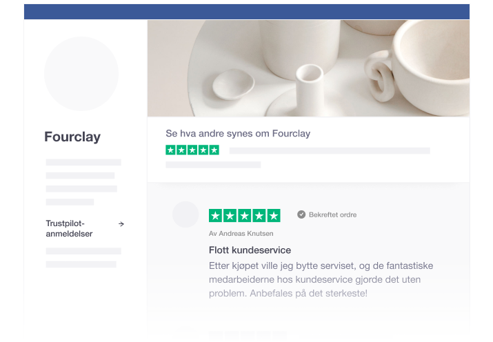 Illustration of Trustpilot's social media tool for sharing reviews on Facebook NO - Facebook