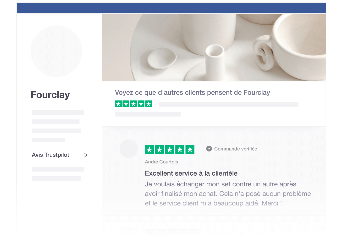 Illustration of Trustpilot's social media tool for sharing reviews on Facebook FR - Facebook