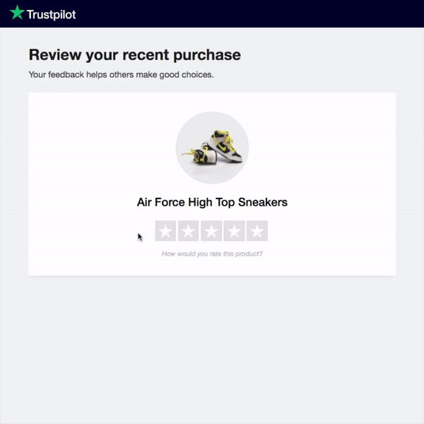Gif showing how you can create a product review on Trustpilot title