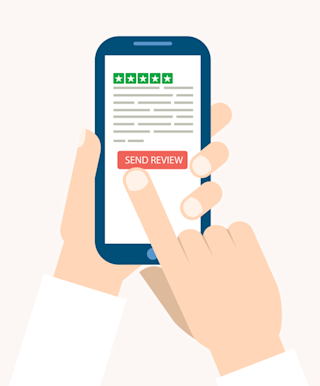 Person sending a review on their iphone sending review on phone