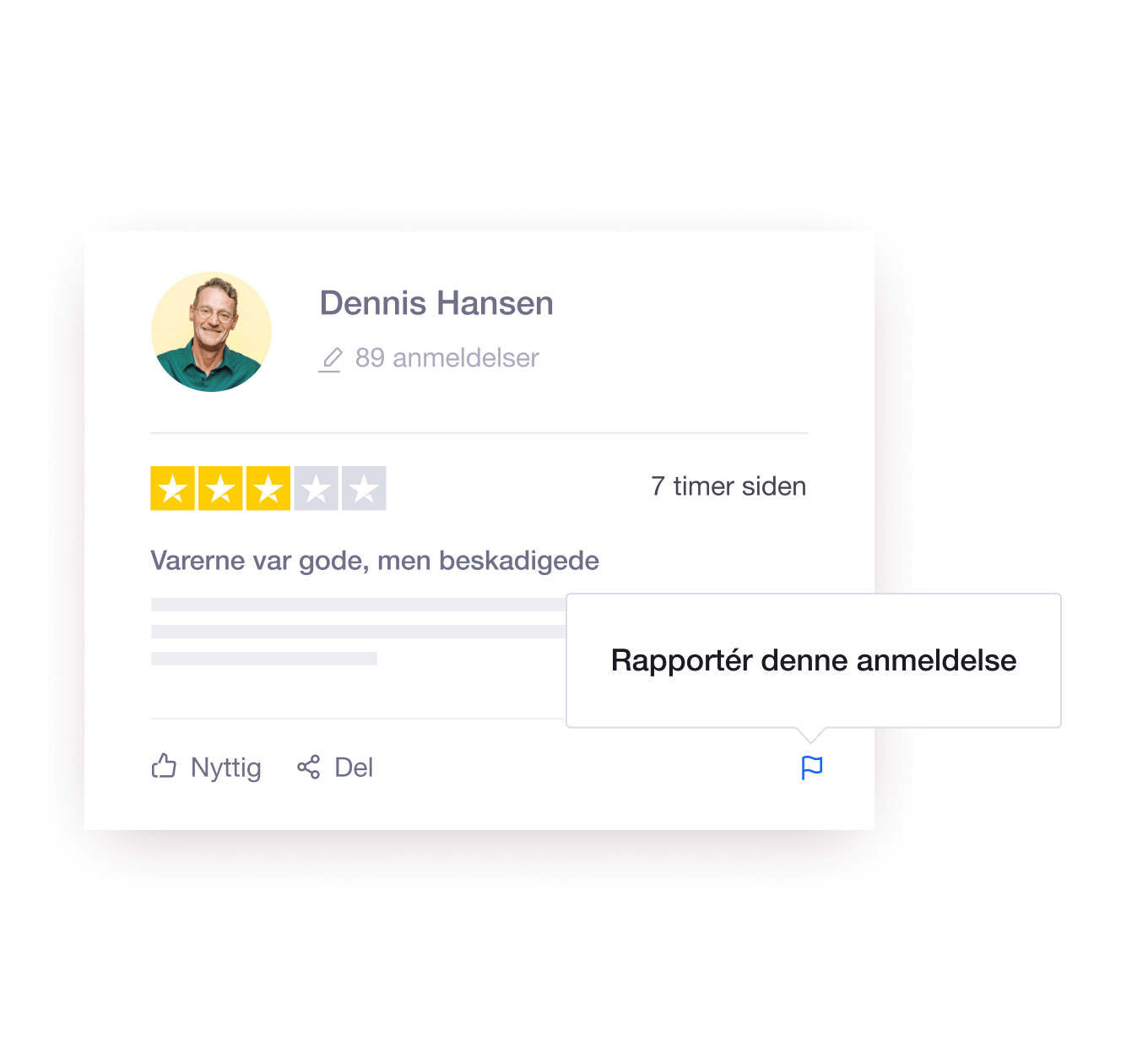 Illustration of Trustpilot's review flagging functionality DK - Jumbotron main image - desktop