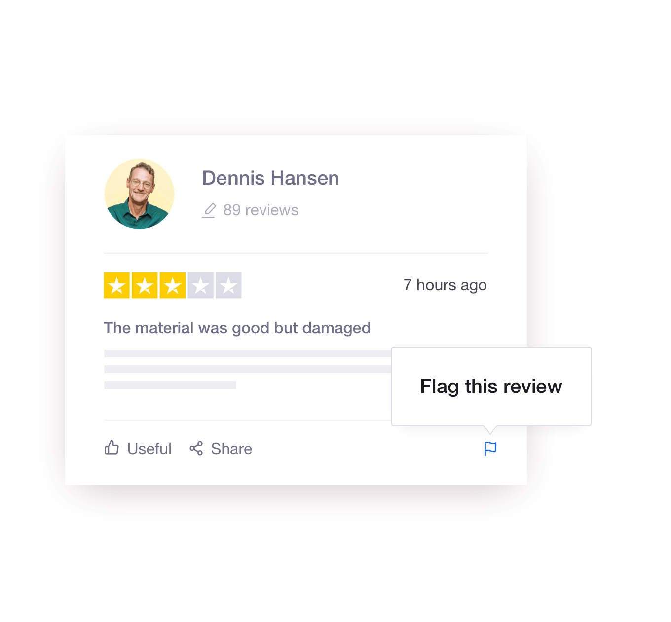 Illustration of Trustpilot's review flagging functionality Trustpilot's review flagging functionality