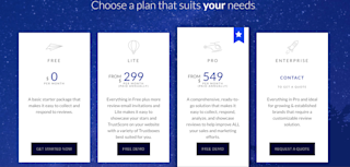 Display of Trustpilot's different plans and pricing options Trustpilot pricing and plans