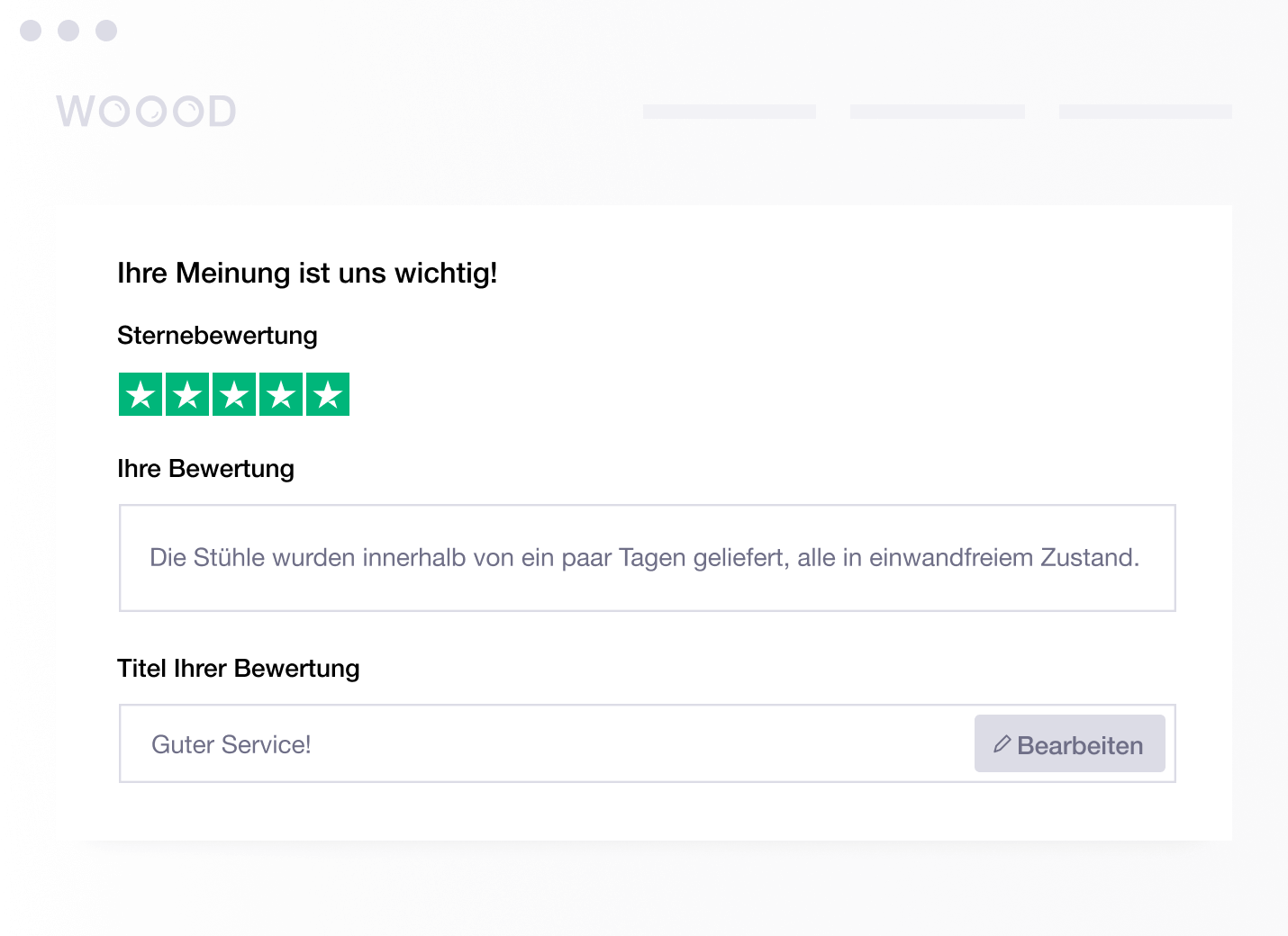 Product illustration of an embedded review form from Trustpilot DE - Embedded Review Form