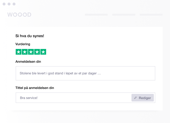 Product illustration of an embedded review form from Trustpilot NO - Embedded Review Form-min