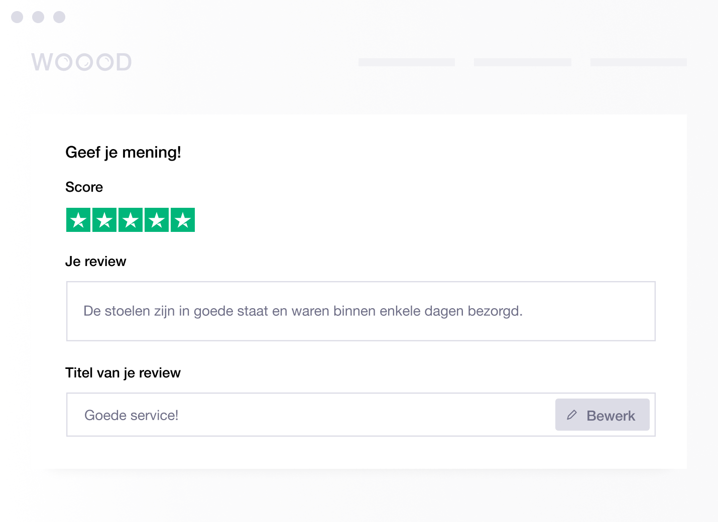 Product illustration of an embedded review form from Trustpilot NL - Embedded Review Form
