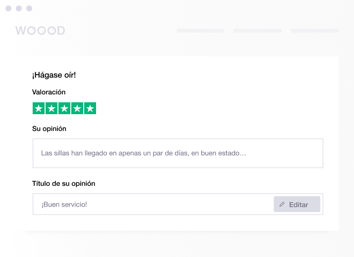Product illustration of an embedded review form from Trustpilot ES - Embedded Review Form-min