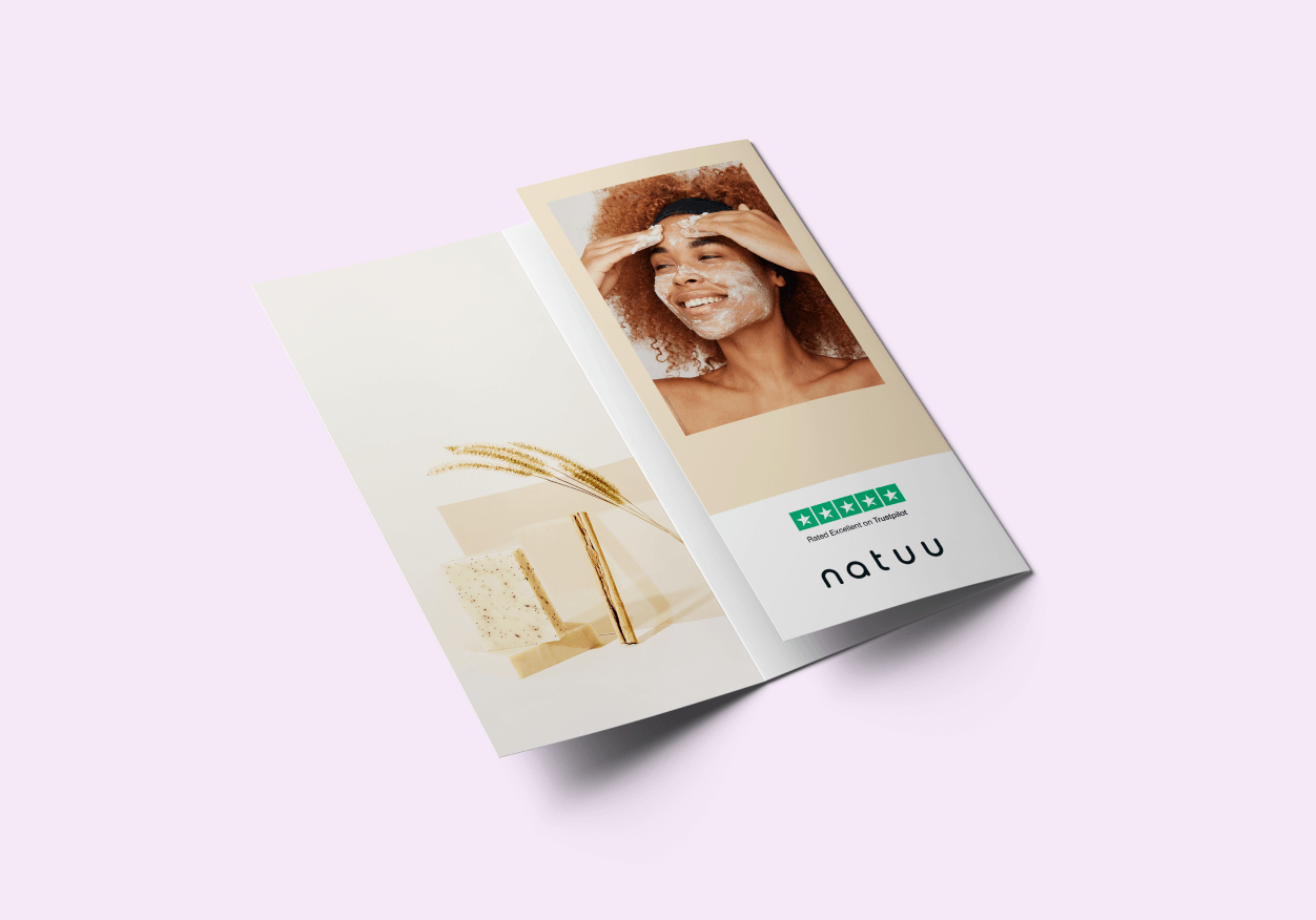 Photo of a brochure featuring a Trustpilot logo and rating as social proof Trustpilot rating on a brochure