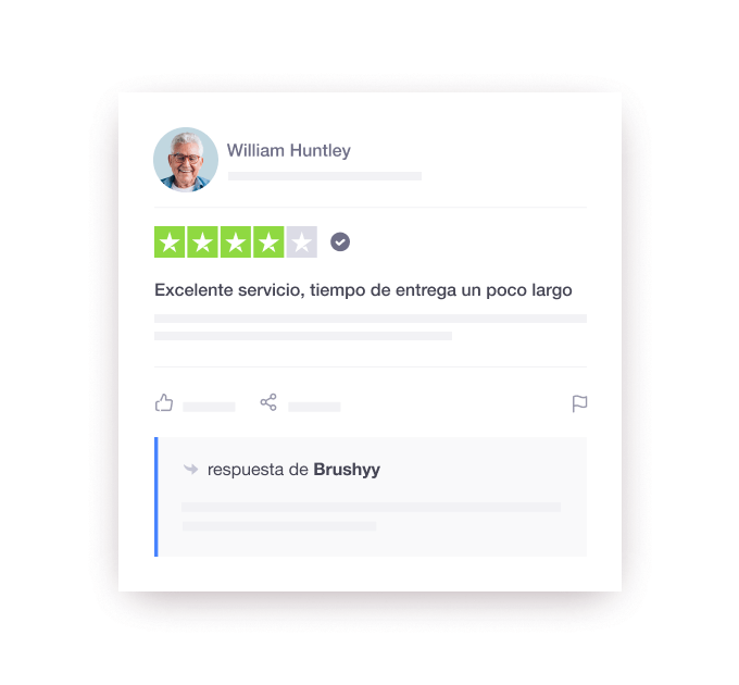 Product illustration of a Trustpilot review response example from a company to a consumer ES - Jumbotron main image - desktop