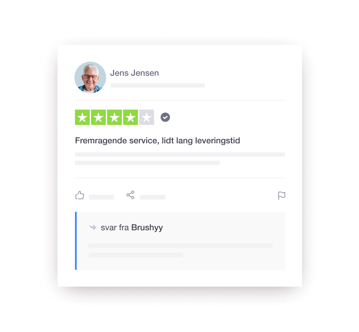 Product illustration of a Trustpilot review response example from a company to a consumer DK - Jumbotron main image - desktop