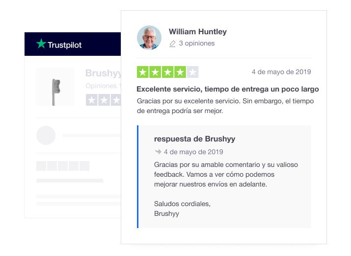 Product illustration of a company's public response to a consumer review on Trustpilot ES - Public Response