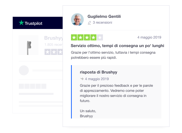 Product illustration of a company's public response to a consumer review on Trustpilot IT - Public Response