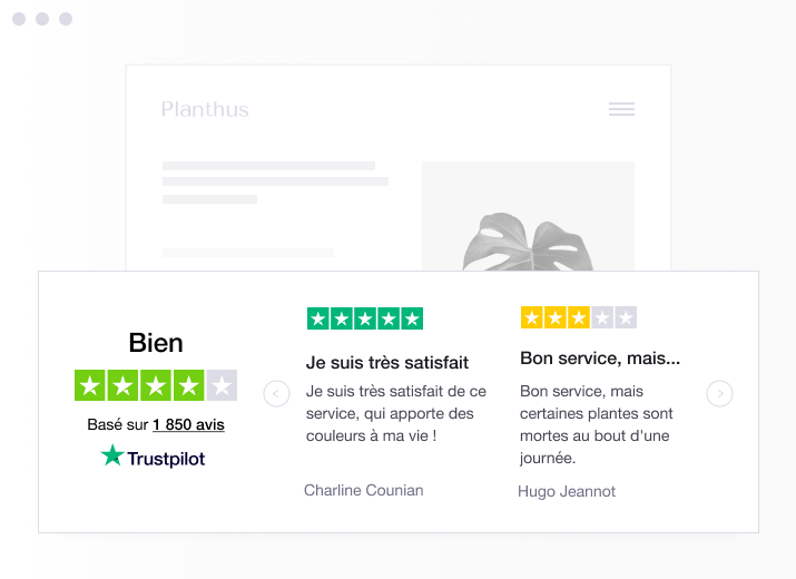 Product illustration of a specific type of Trustpilot TrustBox widget showing a carrousel with reviews FR - Trustbox Widgets-min