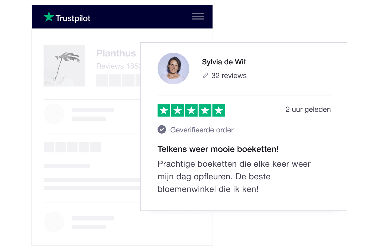 Illustration of a Trustpilot company profile page with a review NL - Company Profile Page-min