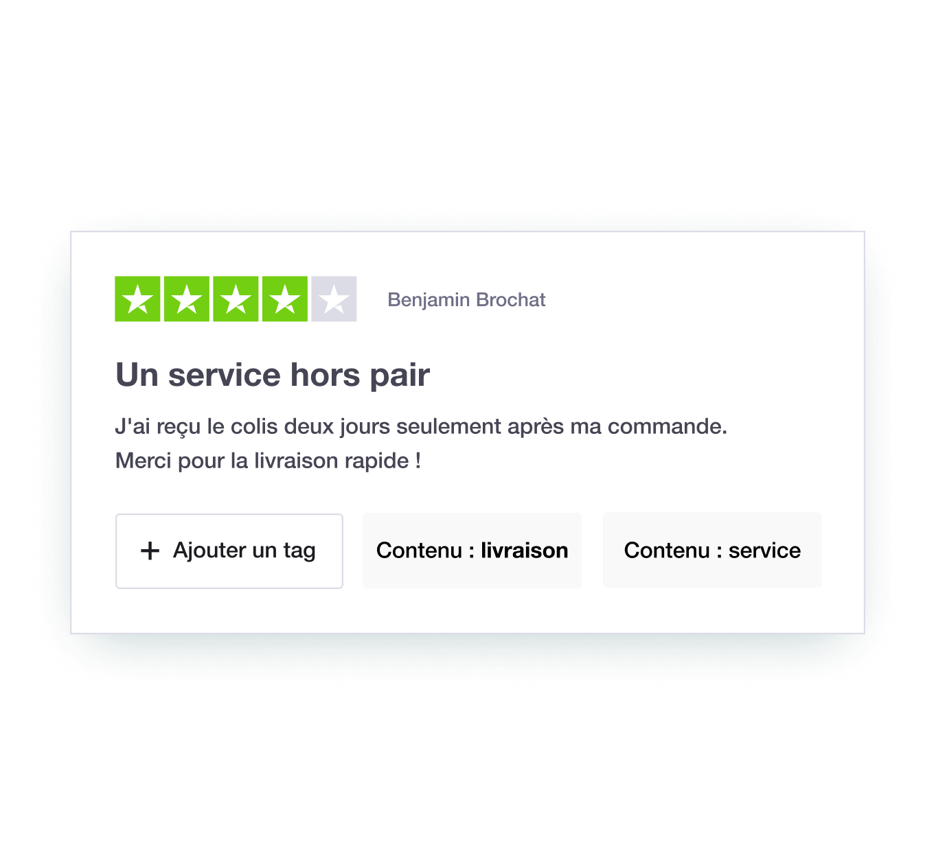 Illustration showing Trustpilot's Review Tagging feature FR - Jumbotron main image - desktop