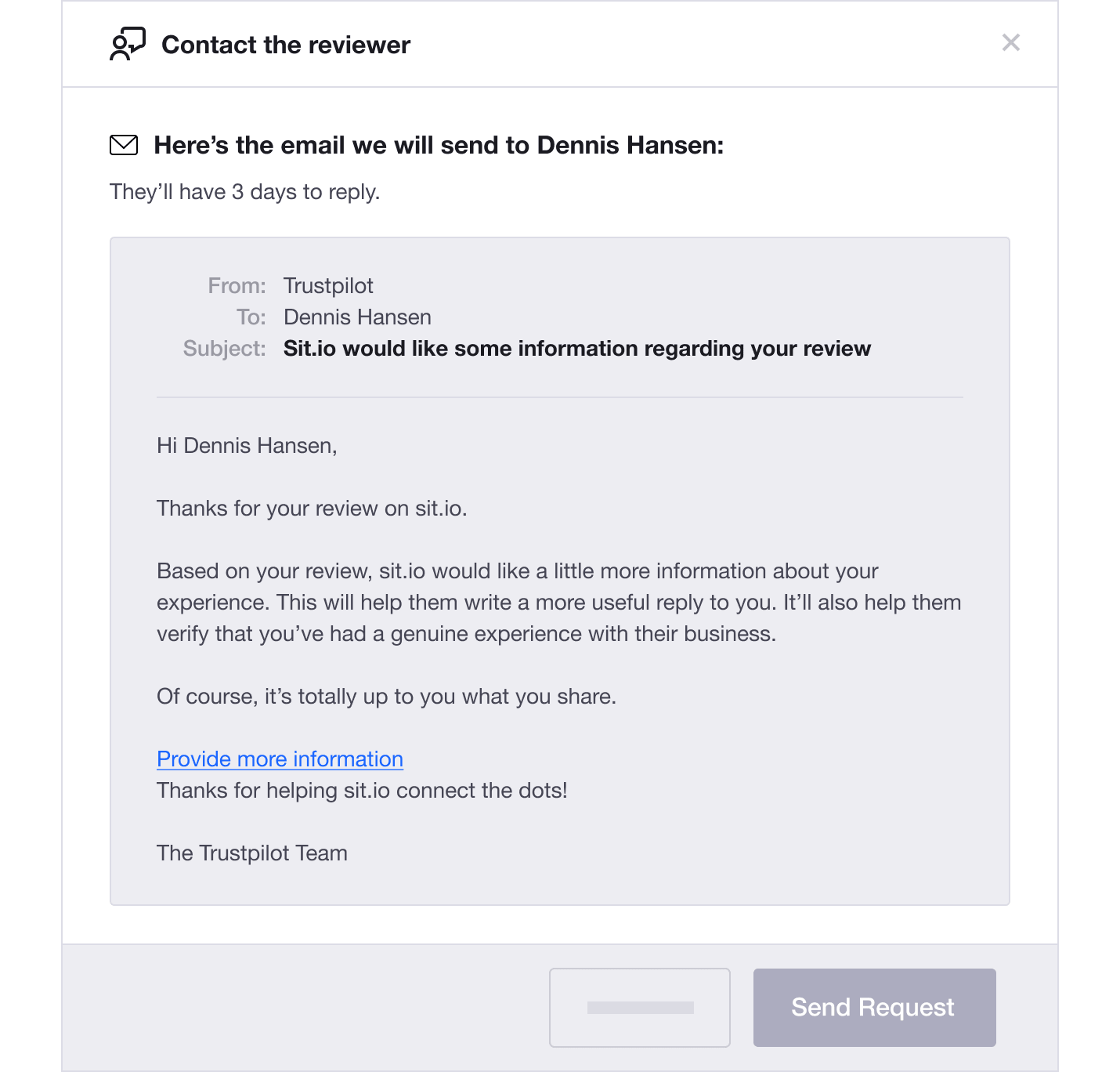 Illustration of Trustpilot's Find Review functionality Example of Trustpilot's Find Reviewer tool