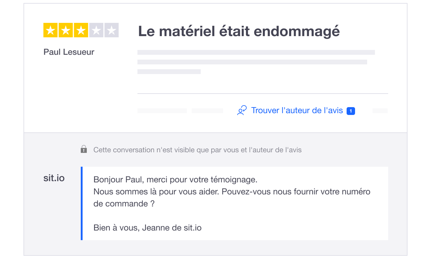 Illustration of Trustpilot's Find Review functionality FR - Reviewer tool