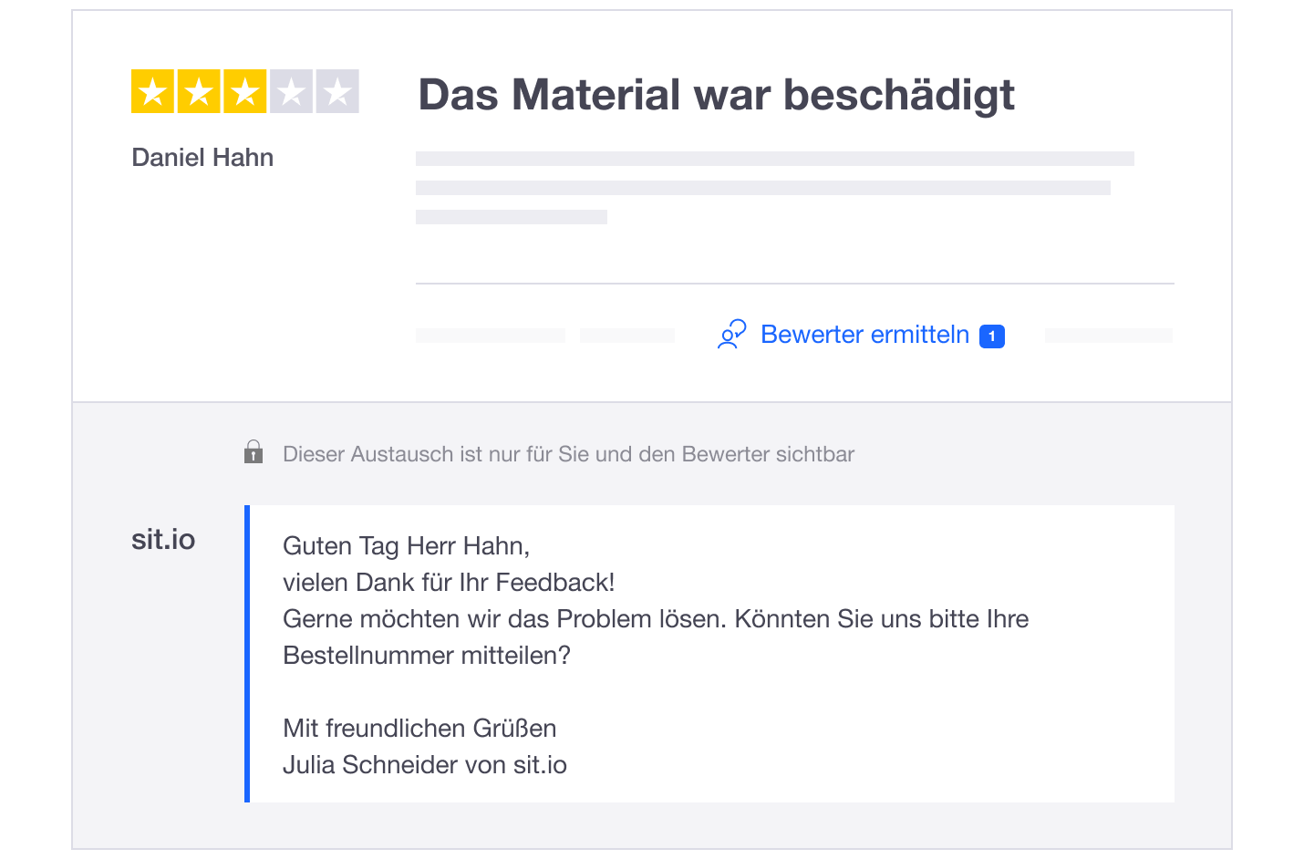 Illustration of Trustpilot's Find Review functionality DE - Reviewer tool