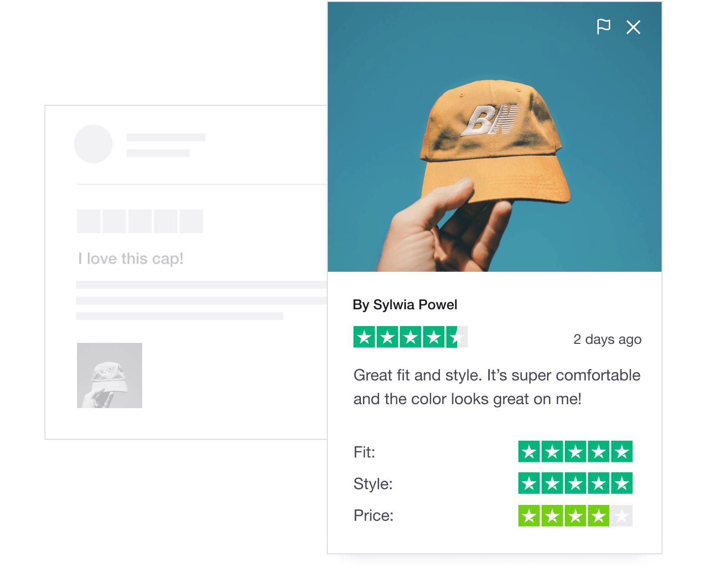 Trustpilot highlight of customer photos on product reviews Trustpilot product review featuring a customer photo