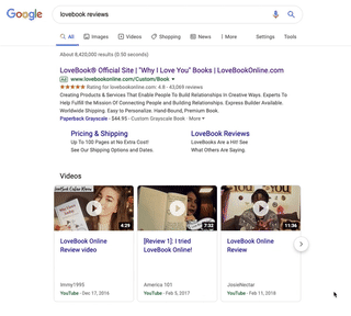LoveBook Google Seller Ratings and Rich Snippets in SERPs