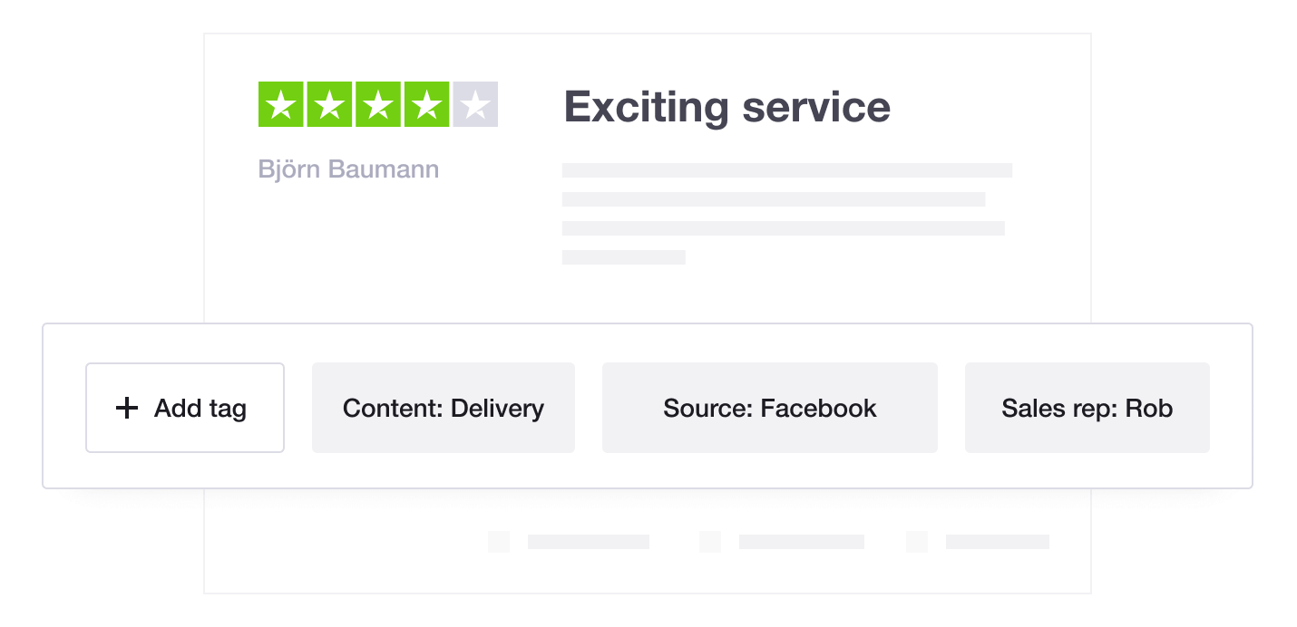 Illustration showing Trustpilot's Review Tagging and Pre-tagging feature Trustpilot Review Tagging and Pre-tagging
